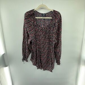 Chaps XL Floral Blouse Boho‎ Cottagecore Fall Top Vintage Pleated Peasant